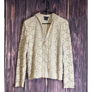 Nu Influence Hoodie Jacket Womens Beige Large Lace Full Zip Long Sleeve